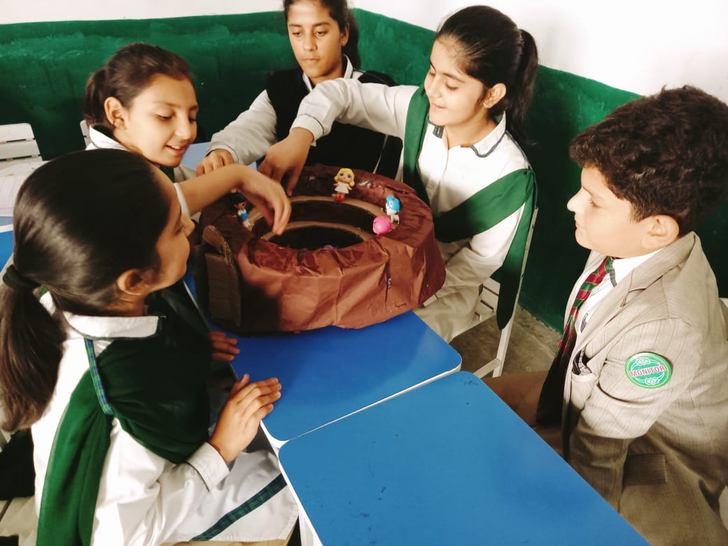 Grade 5 students are making colosseum of Rome civilization at Forces School System, Swabi Campus